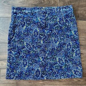 Talbots Petites Corduroy Blue Paisley Pencil Skirt - Size 12P - Soft Stretch